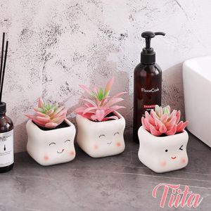 Lindas Suculentas Artificiales Pequeñas en Maceta de Cerámica Rosa, Arreglo para Decoración del Hogar u Oficina, Mini Plantas Falsas - Product Image 3