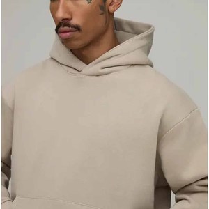 Chándal con Capucha para Hombre, Color Beige, Manga Larga, Corte Holgado, Informal, para Otoño, con Bolsillos Laterales, 100% Algodón, Color Sólido - Product Image 4