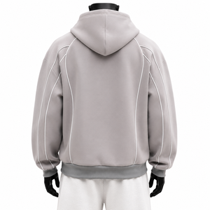 Conjunto de Sudadera con Capucha y Ribete Personalizado Oversize Gris con Hombros Caídos, Estilo Jogger Urbano Casual para Hombre, Ropa de Otoño - Product Image 4