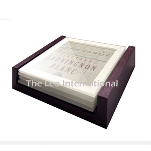 <b>Tea</b> Coaster <b>Wood</b> and Marble Material <b>Set</b> of 4 Dining Table Accessories for White Marble and <b>Wood</b> Coaster with Metal Stand <b>Set</b> - Product Image 3