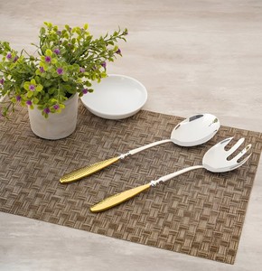 Premium Silver <b>Gold</b> Set Of 2 Golden <b>Serving</b> <b>Spoon</b> And Fork 18/10 - Product Image 3