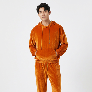 Unisex Tracksuit Set Hooded Full <b>Sleeve</b> Solid Orange Casual <b>Sweatshirt</b> Pants Autumn Loose Fit Drawstring - Product Image 5