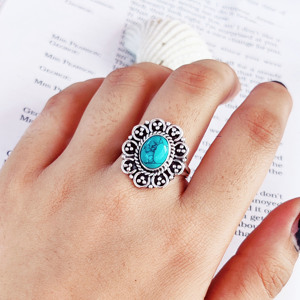 Wholesale Natural Turquoise <b>Ring</b> 925 Sterling Silver Handmade Boho Gemstone <b>Statement</b> <b>Ring</b> <b>Women</b> Vintage Custom Jewelry - Product Image 1