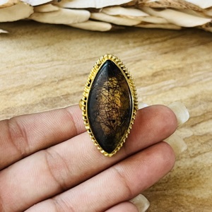 High Demand Rutilated Quartz <b>Ring</b> Boho Statement <b>Ring</b> For Women 18k Gold Plated Brass <b>Chunky</b> Handmade <b>Ring</b> Wholesale <b>Ring</b> - Product Image 2