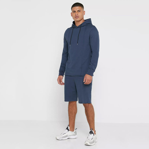 Ensemble sweat-shirt à capuche et short pour homme, bleu marine uni, coton French Terry, vêtements décontractés d'été - Product Image 3