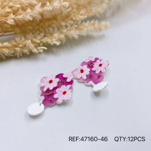 Orecchini alla moda con design floreale rosa con petali bianchi e centri rossi per donna, 12 pezzi - Product Image 3