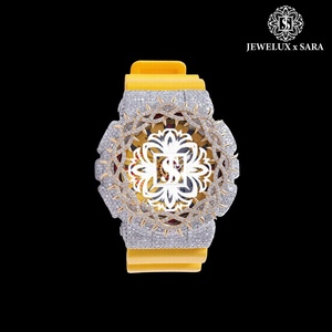 Exportateur indien : Montre de luxe en or blanc sertie de pierres, bracelet en caoutchouc, idéale pour les occasions spéciales, disponible à prix abordable - Product Image 2