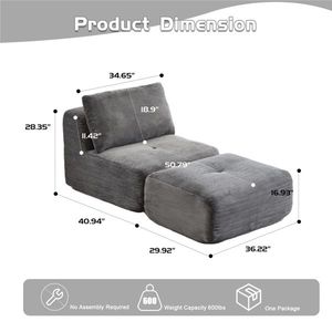 Divano Modulare Moderno con Chaise Longue Singola, in Tessuto Corduroy Pet-Friendly, Imbottitura in Memory Foam Compressa, Effetto Nuvola, per Soggiorno - Product Image 2