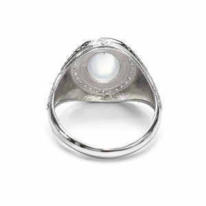 <b>Moonstone</b> <b>Ring</b> in 925 Sterling Silver Rhodium Plated Channel Set Oval Cut Luxury Style for Women & Children - Product Image 4