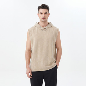 Camiseta sin mangas con capucha para hombre, 100% algodón, para gimnasio, fitness, entrenamiento, camiseta muscular, chaleco sin mangas personalizado, sudadera con capucha para hombre - Product Image 3