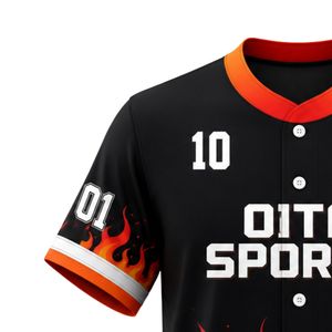 Black & Orange <b>Flame</b> Baseball Jersey – Custom Button Front Team Baseball <b>Shirt</b> Performance Sports Apparel - Product Image 3