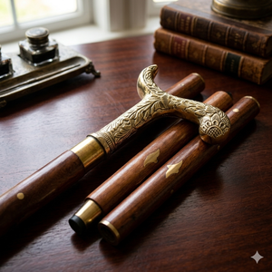 Canne de marche pliante vintage en bois avec poignée en laiton, réglable en 3 sections, pour la randonnée en extérieur, Imperial Brass Store, logo personnalisé - Product Image 2