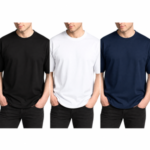 T-shirt en coton vert uni à manches courtes et col rond pour homme, coupe classique, tricot jersey décontracté, design uni - Product Image 3