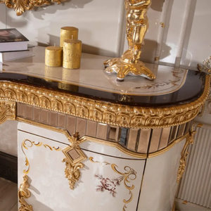 Luxury French Style Mahogany <b>Dressing</b> Table 4-Drawer with Mirror Gold Carved Classic Vanity Table for Hotel Villa Bedroom - Product Image 6