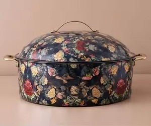 Nouvelle Casserole Arabe Ramadan Aïd, Plat de Service en Émail Blanc Menthe Clair à Motifs Floraux, Maintien au Chaud des Aliments - Product Image 4