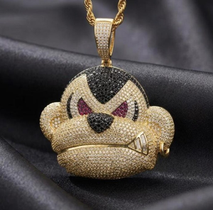 Collar con Colgante de Mono de Dibujos Animados Chapado en Oro, Microincrustaciones de Circonio, Cadena de Latón, Joyería Hip Hop - Product Image 1
