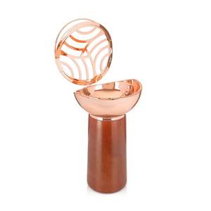 Quemador de incienso árabe de lujo con mango de madera, Mabkhara de oro rosa, quemador de incienso Oud, decoración para el hogar con fragancia de Oriente Medio - Product Image 1