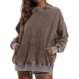 Sudaderas con hombros descubiertos para mujer, cuello redondo con abertura, manga larga, corte holgado, mezcla de algodón y forro polar suave - Product Image 2