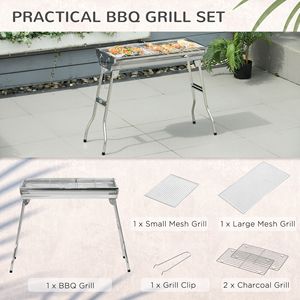 Griglia per Barbecue portatile in acciaio inox da 28 \ "Design pieghevole per Shish Kabob da campeggio-argento - Product Image 4