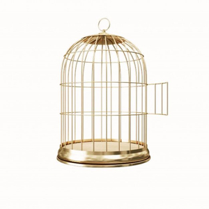 Cage à oiseaux ronde antique en cuivre avec cadre en fer et support décoratif pour usage intérieur, cage à oiseaux faite à la main - Product Image 3
