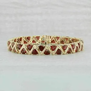 8ct Trillion Cut Simulated Ruby Women's Ethnic <b>Charming</b> Wedding <b>Silver</b> Alloy <b>Bracelet</b> 14k Yellow Gold Plated - Product Image 3