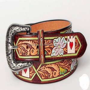 Hecho a mano Vintage vegetal curtido cuero genuino Caballero cinturón Casual Retro tallado flor hebilla cinturón a precio al por mayor - Product Image 2