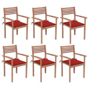 Ensemble de 6 chaises de patio empilables en teck massif avec coussins, mobilier de patio haut de gamme - Product Image 1