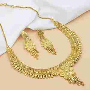 Vente en gros de parures de bijoux traditionnels en laiton plaqué or micro 14K, 18K, 24K, motif floral, colliers et boucles d'oreilles - Product Image 3