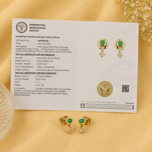 14KT Solid Yellow Gold IGI Certified Lab Grown Diamond and Colombian <b>Emerald</b> <b>Stud</b> Teardrop <b>Earring</b> Brilliant Cut Women Jewelry - Product Image 6