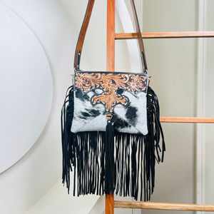 Bolso bandolera con flecos de vaquera occidental de cuero para mujer, bolsos de hombro florales de cuero de vaca, moda 2025 - Product Image 4