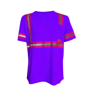 เสื้อยืดทำงานแบบสะท้อนแสง มองเห็นได้ชัดเจน กันน้ำ ระบายอากาศได้ดี สำหรับทุกเพศ สีม่วง ผ้าฝ้าย แขนสั้น ชุดป้องกันเพื่อความปลอดภัย - Product Image 1