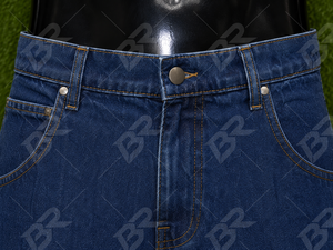 Shorts de Mezclilla Azules Holgados con 5 Bolsillos, Bordados y Costuras en Contraste, Cintura Media, para Verano - Product Image 5