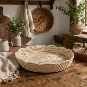 White Hand Woven Natural Rattan Scallop <b>Basket</b> for Storage Rustic Kitchen Home Decoration Bohemian <b>Table</b> Decor - Product Image 4
