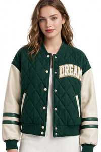 Blouson universitaire sportif ample pour homme, en PU coupe-vent, avec fermeture éclair, patchwork et col rabattable, personnalisable avec logo sur le devant - Vente en gros ODM Hiver - Product Image 5