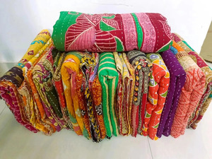 Reversible Vintage Kantha <b>Quilt</b> Handmade Washable Luxury Cotton Bedspread Printed <b>Throw</b> Blanket for Home Hotel - Product Image 1