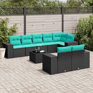 Juego de sofás de jardín de ratán sintético negro de 9 piezas con cojines, colección de muebles de patio - Product Image 1