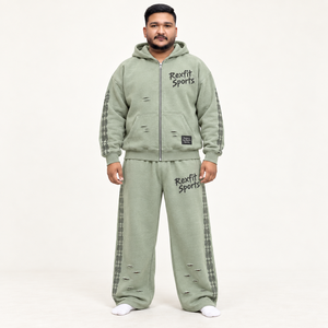 Conjunto de Sudadera con Capucha Unisex Personalizada Rexfit Sports, Verde, Estilo Urbano Informal, con Diseño Desgastado y Estampado de Letras - Product Image 1
