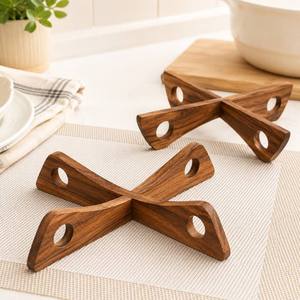Premium Handcrafted Acacia Wood Detachable <b>Trivet</b> for Hot Pots & Pans, Wooden Table Heat Protector Stand - Product Image 3