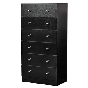 Cassettiera in Truciolato Nero Opaco con Finitura Melaminica, Mobile a 5+2 Cassetti 66*40*131cm con Maniglie Oro Opaco - Product Image 1