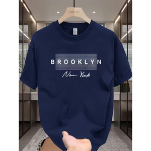 T-shirt en coton premium - Coupe ajustée, manches courtes, épaules tombantes, été, impression DTF haute densité, logo personnalisé, New York - Product Image 1