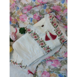 New Arriva Premium Chanderi 3 Pis Suit <b>Set</b><br/> Launching Beautiful Women White Chanderi Suit <b>Set</b> With Heavy Embroidery Work <b>on</b> nec - Product Image 1