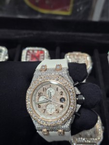 Reloj Cronógrafo Mecánico de Lujo con Moissanita y Acero Inoxidable, Tono Oro y Plata, Esfera Totalmente Pavimentada, Estilo Hip Hop Brillante - Product Image 4