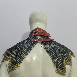 Collar de Malla de Acero Medieval con Ribete de Cuero y Anillo de Latón, Diseño Zig-Zag Hecho a Mano, para Halloween, Moda Histórica y Recreación Histórica - Product Image 5