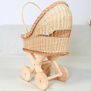 Cesta de mimbre natural para muñecas, cuna de mimbre tejida a mano para niños, con asas, resistente y ecológica, cochecitos para muñecas de HNH - Product Image 4