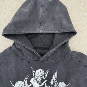 Custom Vintage Acid Wash Pullover <b>Hoodie</b> Distressed Graphic Print Streetwear Oversized Men Heavyweight Cotton Sweatshirt <b>Gothic</b> - Product Image 3