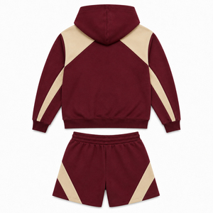 Men's Winter 100% Cotton Fleece Hooded Tracksuit Set Full Zip Hoodie & Shorts Jogging Suit Customized Logo Wholesale Activewear - Product Image 2