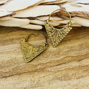 Pendientes de Aro Boho de Último Diseño, Joyería Tribal Bohemia de Latón para Mujer, Acabado de Latón Antiguo, Patrón Geométrico, para Fiesta - Product Image 3