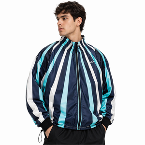 Trendy Black Blue Lightweight Nylon Men’s Windbreaker <b>Jacket</b> Vertical Stripe Streetwear <b>Zip</b> <b>Up</b> custom windbreaker manufacturer - Product Image 5