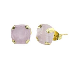 Rose Quartz Gemstone <b>Stud</b> <b>Earring</b> Gold Plated Prong <b>Set</b> Handmade Birthstone Jewelry Gift Women Elegant Minimalist - Product Image 5