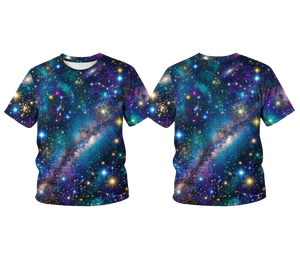 Vêtements de sport pour hommes en polyester avec impression par sublimation Galaxy sur le devant du col, manches courtes, coupe régulière, évacuation de l'humidité, impression personnalisée - Product Image 1